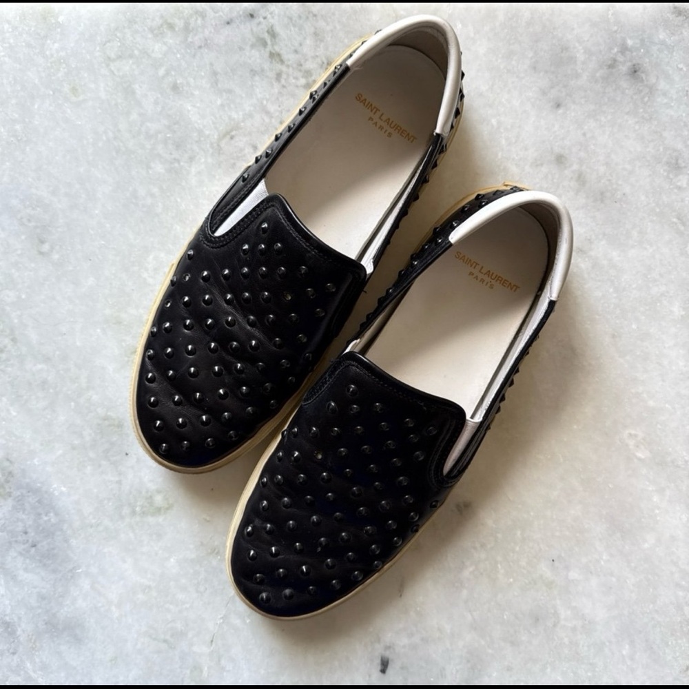 Saint Laurent Black Studded Slip-On Sneakers